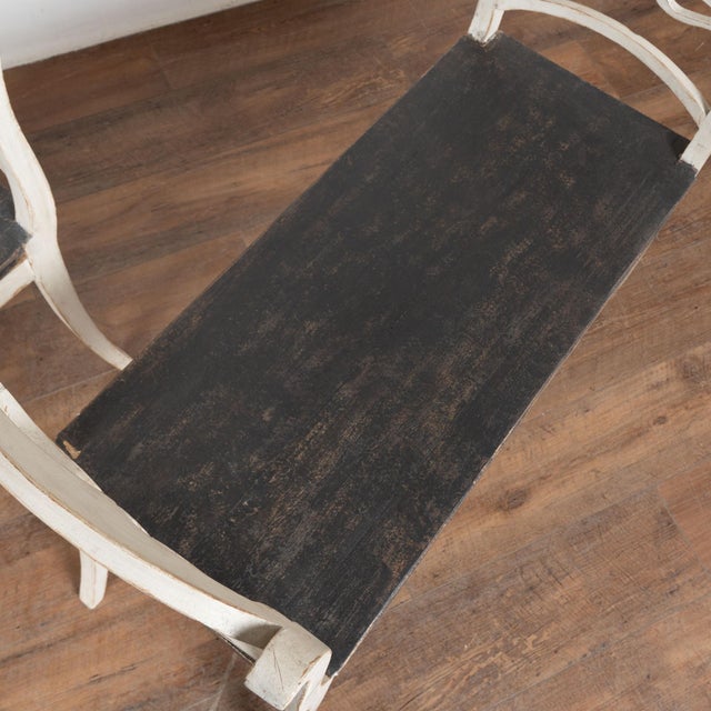Gustavian (Swedish) Late 19th Century Pair of Swedish Gustavian White Painted Benches With Black Seats For Sale - Image 3 of 15