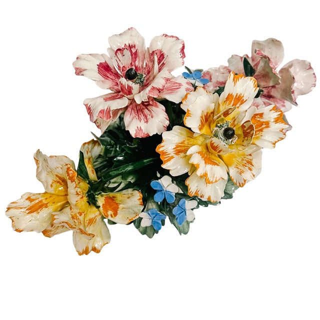 Italian Mid 20th Century Capodimonte Oblong Flower Basket Topiary For Sale - Image 3 of 12
