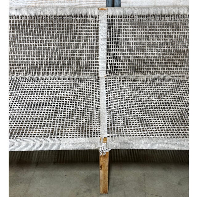 Boho Danish Modern Bleached/ Weathered Teak & Woven Rope Settee For Sale - Image 12 of 18