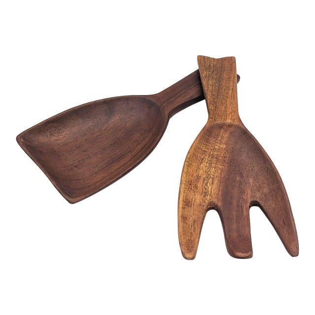 1950s Danish Teak Wood Salad Utensils, a Pair For Sale