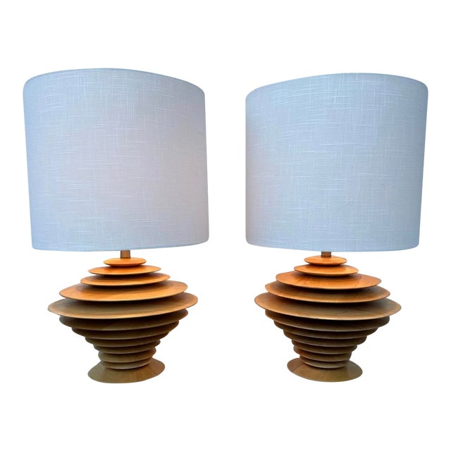 Pair of Discus Table Lamps Attributed to Shepard Vineburg, Los Angeles C. 1980 For Sale