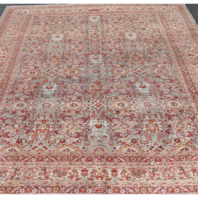 Tribal Ornate Floral Pattern Khorassan Antique Persian Rug in Burgundy & Gray For Sale - Image 3 of 12
