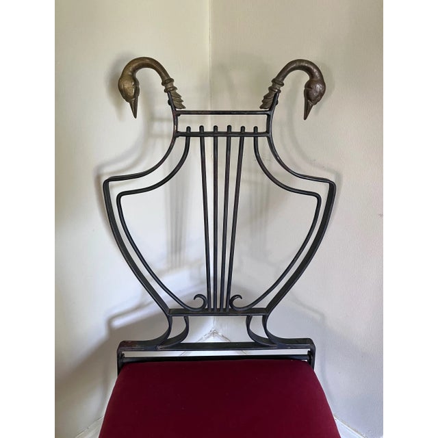 Metal Maison Jansen Style Brass Swan and Black Lyre Back Folding Chair With Paw Feet For Sale - Image 7 of 10