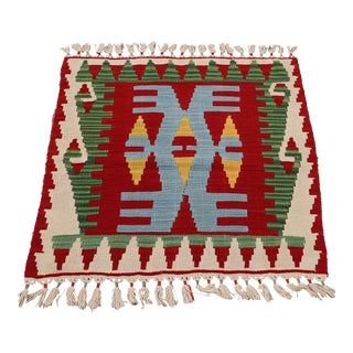 1970s Boho Style Handmade Square Accent Oushak Kilim Rug For Sale