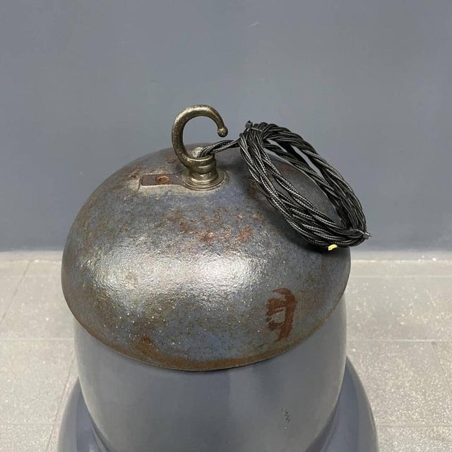 Large Industrial Blue-Gray Enamel Hanging Lamp, 1940s For Sale - Image 17 of 18