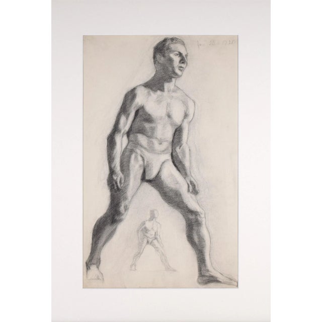 An original vintage pugilistic figure study of a partial nude male model by Anne Neumark dated 1928. Graphite on paper...