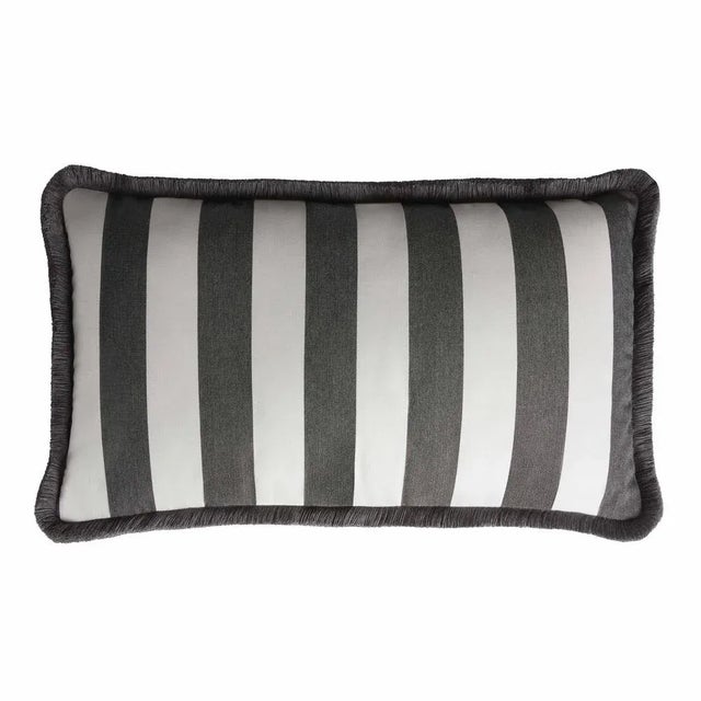 Contemporary Striped Outdoor Happy Cushion Cover with Fringes from Lo Decor For Sale - Image 3 of 3
