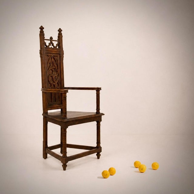 Early Medieval Carved Wooden Armchair, France, 1900s, in Good conditions. Designed 1890 to 1919