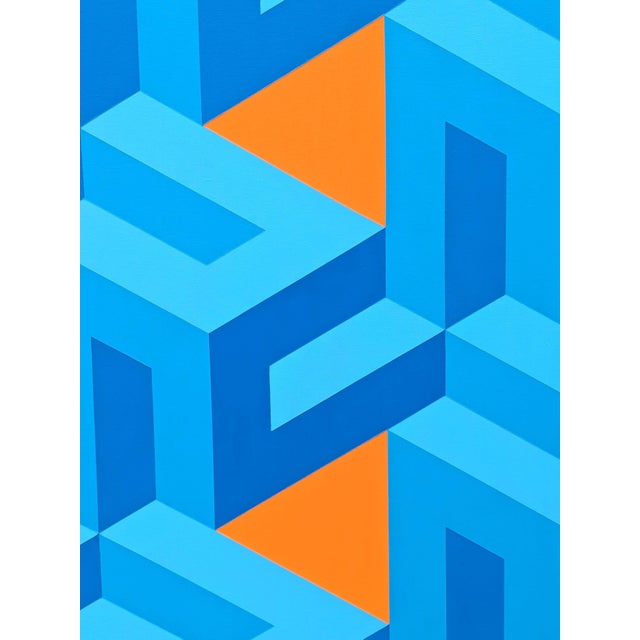 Austin Magruder Contemporary Orange & Blue Colorful Tessellated Geometric Abstract Painting, 2024 For Sale - Image 9 of 10