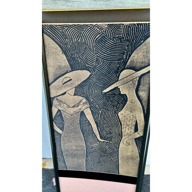 Wood Signed Vintage Kinder Harris Art Deco Style Pink Female Figurative Triptych For Sale - Image 7 of 12