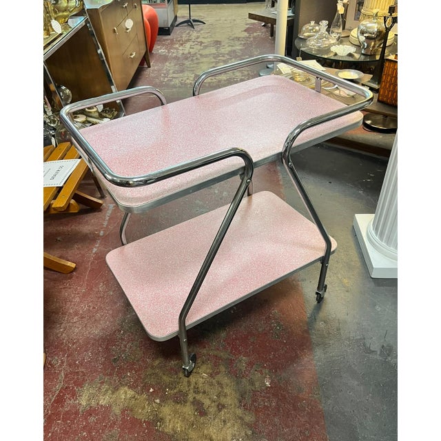 60s Mid Century Modern Chrome and Pink Formica 2 Tier Bar Cart Chairish