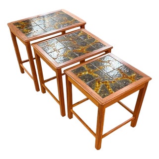 Mid 20th Century Danish Teak & Tile Nesting Tables Attributed to Trioh For Sale