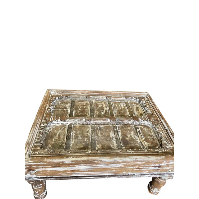 Mid-Century Modern Vintage Door Coffee Table Whitewash Old Door Chai Tables For Sale - Image 3 of 4