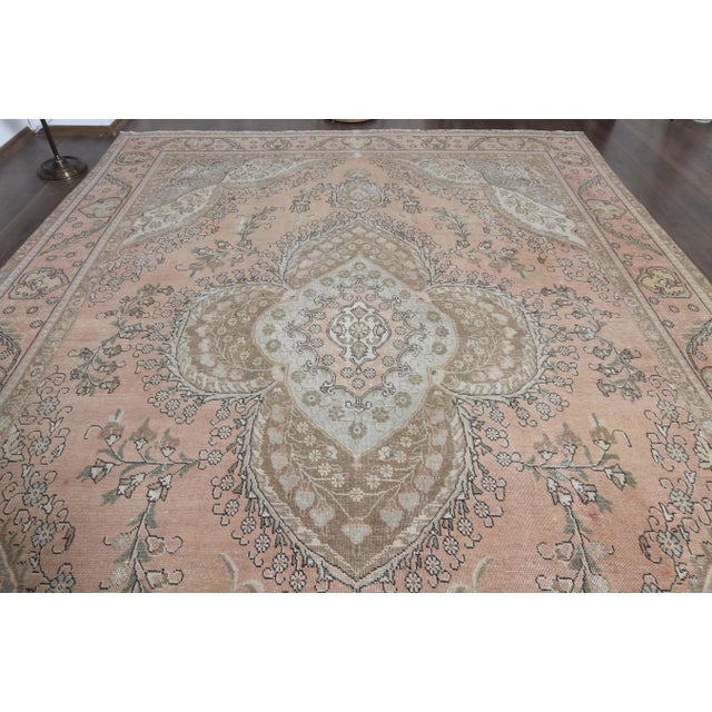 Persian 1970s Vintage Persian Handmade Wool Cotton Orange Area Rug For Sale - Image 3 of 11