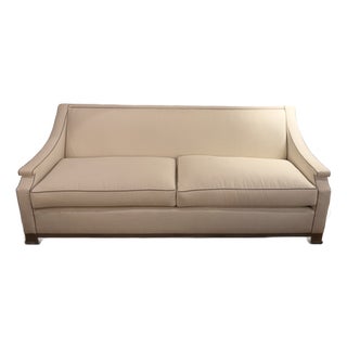 Wesley Hall Ivory Sofa With Wood Base For Sale