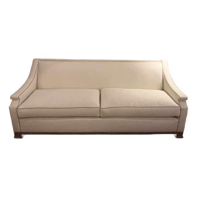 Wesley Hall Ivory Sofa With Wood Base For Sale