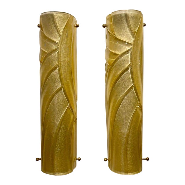 Pair of Murano Gold Tube Sconces For Sale