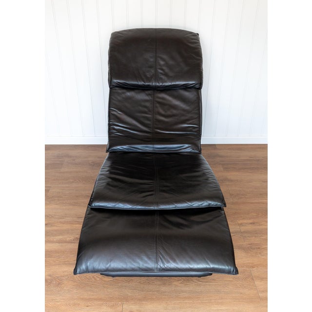 Vintage Chaise Lounge in Black Leather by Maurice Villency, 1980s For Sale - Image 10 of 18