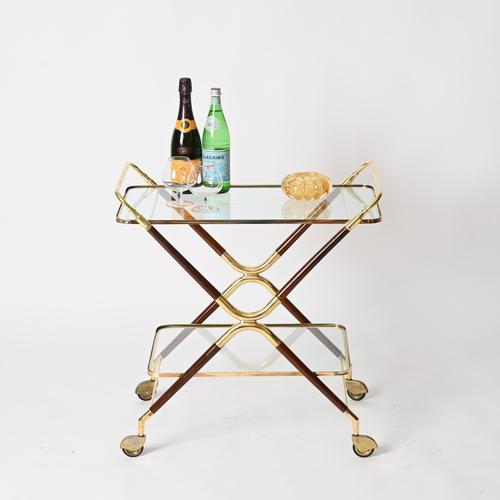 Cesare Lacca Mid-Century Modern Bar Cart in Brass and Wood by Cesare Lacca, Italy, 1950s For Sale - Image 4 of 14