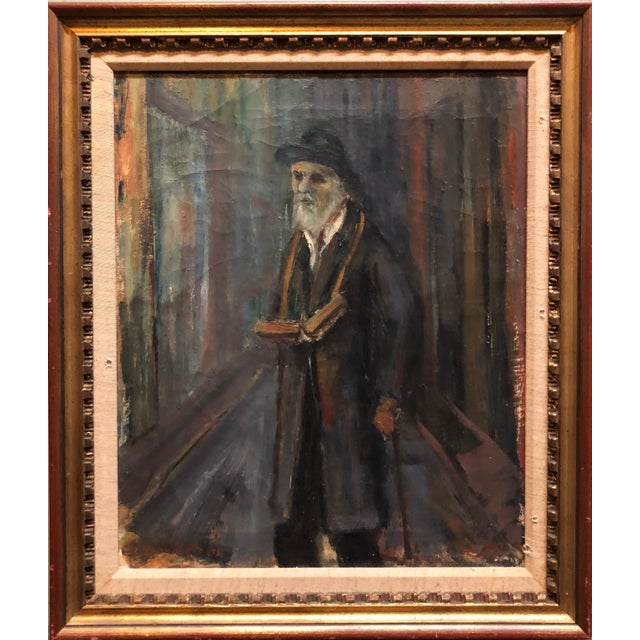 Post Impressionist Ozer Shabat, Judaica Oil Painting 1945 Palestine Old Jewish Man Polish Israeli Artist, 1945 For Sale - Image 3 of 7
