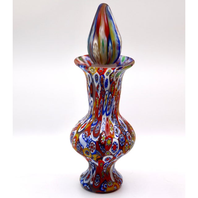 Exquisite mid-century Italian hand-blown art glass perfume bottle / mini decorative cruet, completely adorned in a...