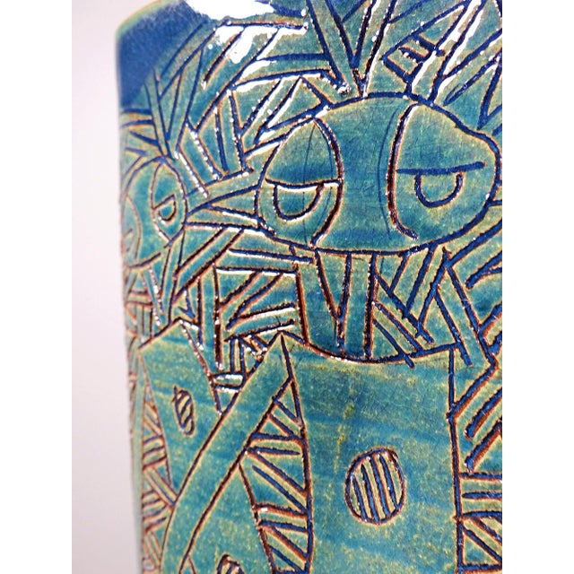 Vintage Handcrafted Blue-Green Pottery Vase from Eseka Pottery, 1990s For Sale - Image 4 of 14