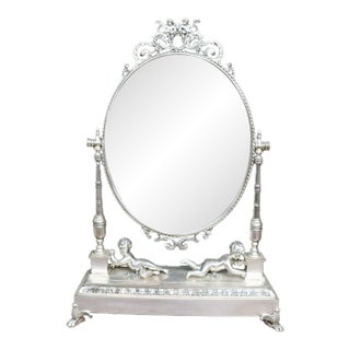 Tiffany & Co. Attributed Silverplate Cherub Vanity Mirror For Sale