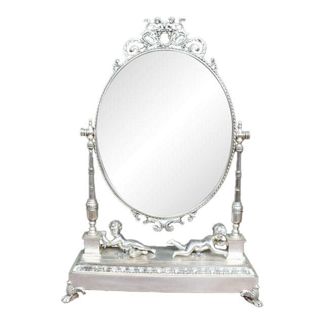 Tiffany & Co. Attributed Silverplate Cherub Vanity Mirror For Sale