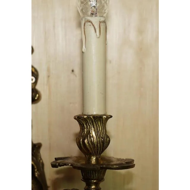 Gold Large Vintage French Bronze Candle Wall Lights, 1920s, Set of 2 For Sale - Image 8 of 18
