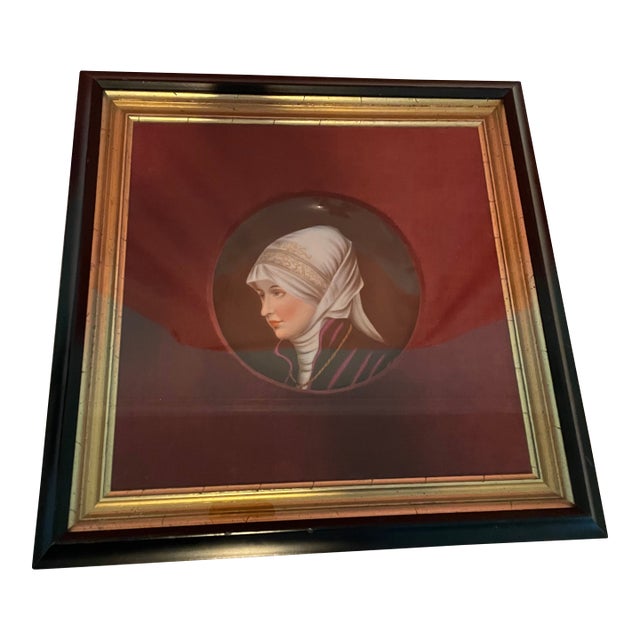 19th-Century Framed Hand-Painted Porcelain Plaque Portrait of Beatrice Cenci For Sale