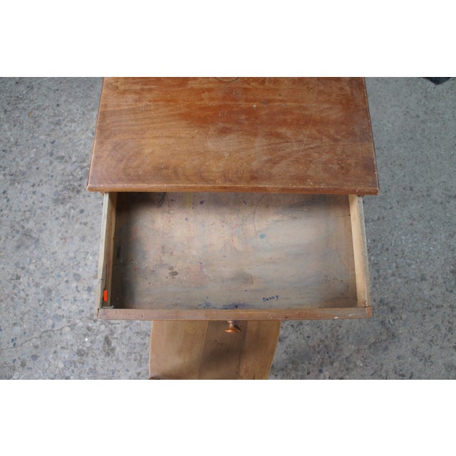 Vintage Oak Childs Childrens Schoolhouse Writing Desk Table & Chair For Sale - Image 12 of 12