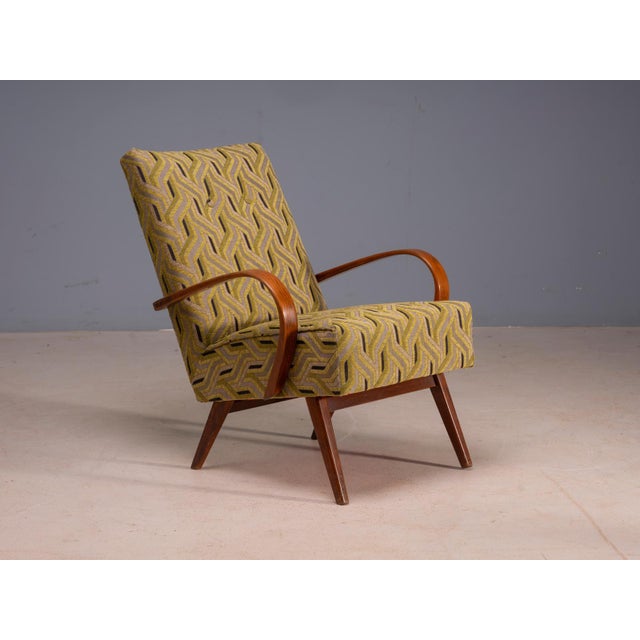 Wood Bentwood Armchairs in Beige and Yellow Upholstery by Jaroslav Šmídek, Czechoslovakia, 1950s, Set of 2 For Sale - Image 7 of 8