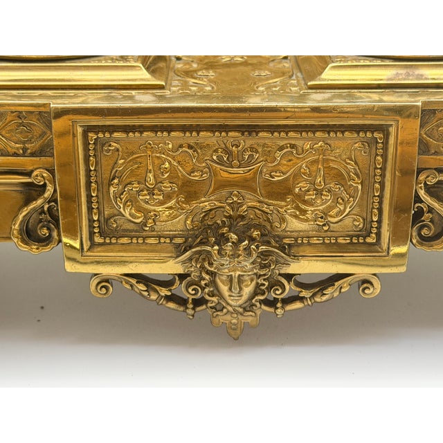 Late 19th Century Ornate Neoclassical Style Brass Double Inkwell Desk Set - "Minerva" & "Medusa" For Sale - Image 13 of 16
