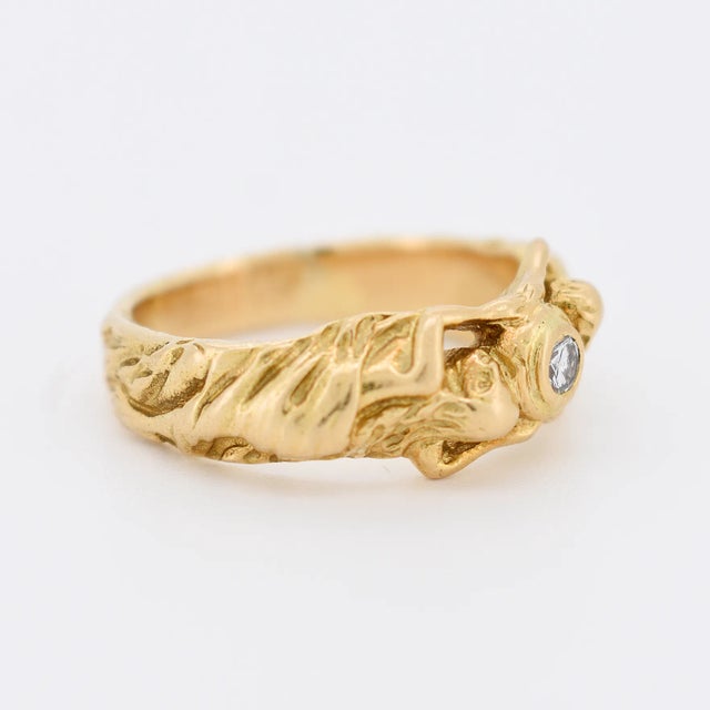Art Nouveau Ring 18K Gold and Diamond Decor for Women, Size 8 For Sale - Image 4 of 8