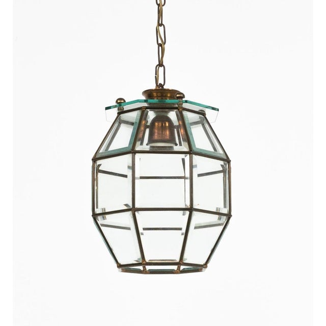 1950s Mid-Century Modern Pendant Light in Brass and Beveled Glass, Italy, 1950s For Sale - Image 5 of 15
