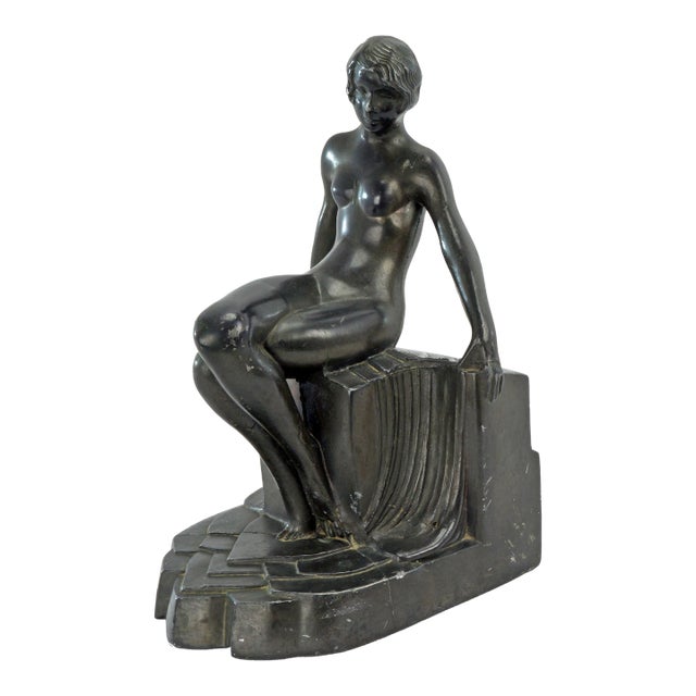 Art Deco Nuart Nude Flapper Spelter Bookend Circa 1925 For Sale
