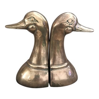 Vintage Solid Brass Duck Bookends - Pair For Sale