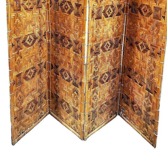 1920s Restored Bamboo & Woven Wicker 4 Panel Folding Screen , 1920 For Sale - Image 5 of 5