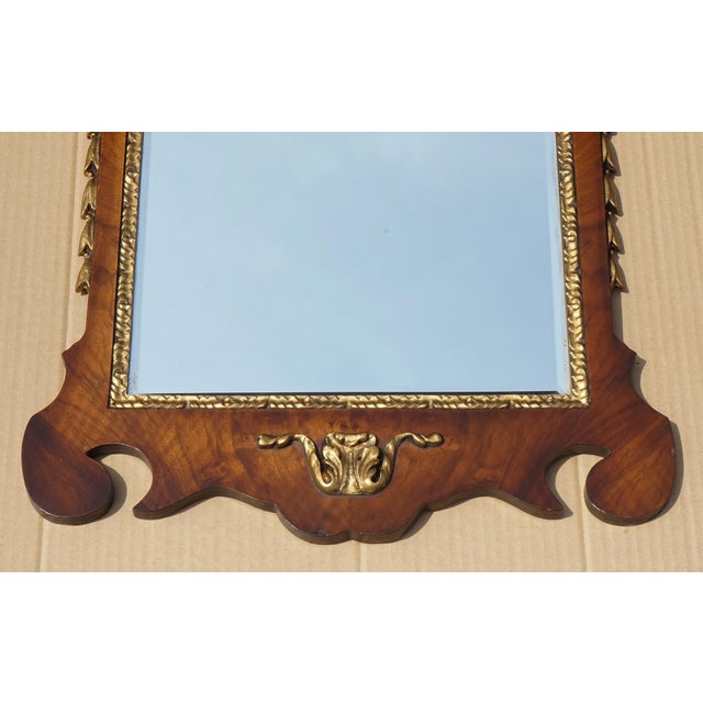 Wood Antique Walnut Georgian Style Hand Carved and Parcel Gilded Wall Mirror For Sale - Image 7 of 9