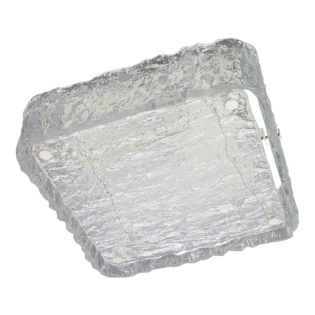 German Square Murano Ice Glass Flush Mount from Kaiser, 1970s For Sale