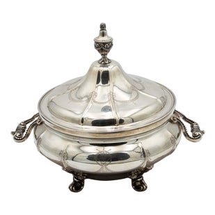 Silver Tureen with Engraved Floral Reliefs For Sale
