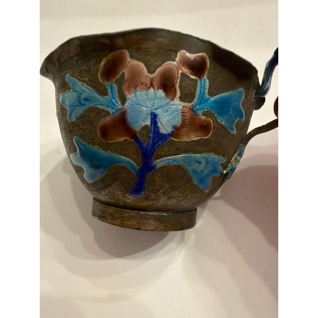 Chinese Antique Chinese Export Enameled Copper Miniature Tea Cup Floral Design For Sale - Image 3 of 6