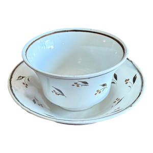 Antique Leeds Pearlware Cup and Saucer With Brown Foliate Decoration, Circa 1800