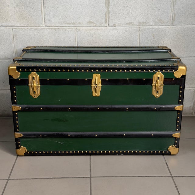 20th Century Green Wood and Metal Travel Trunk For Sale - Image 6 of 11
