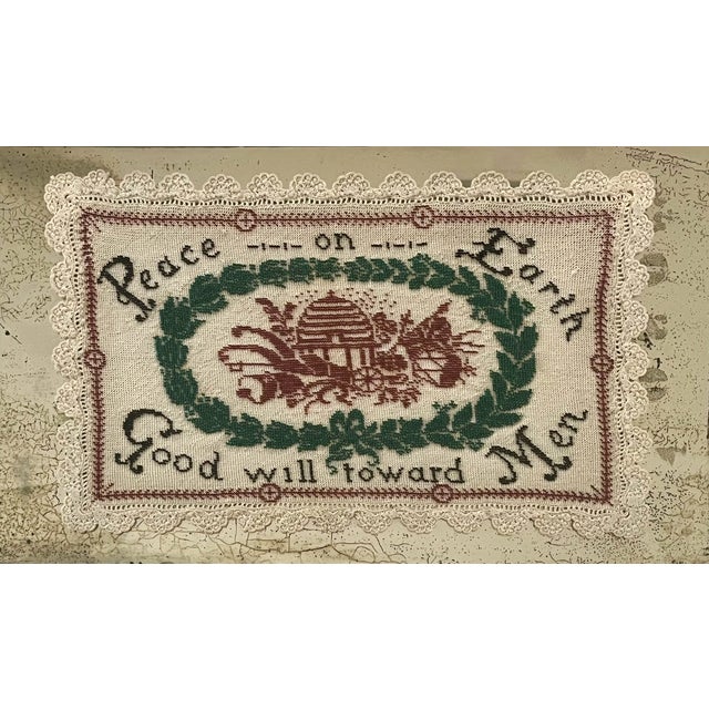 Antique crochet linen with beautiful and intricate beadwork framed against a mirror. The timeless Christmas/ holiday...