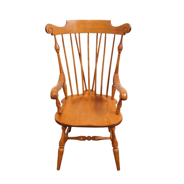 ETHAN ALLEN Heirloom Nutmeg Maple Colonial Early American Fiddleback Duxbury Dining Arm Chair 10-6072A 41.5" High 25" Wide...