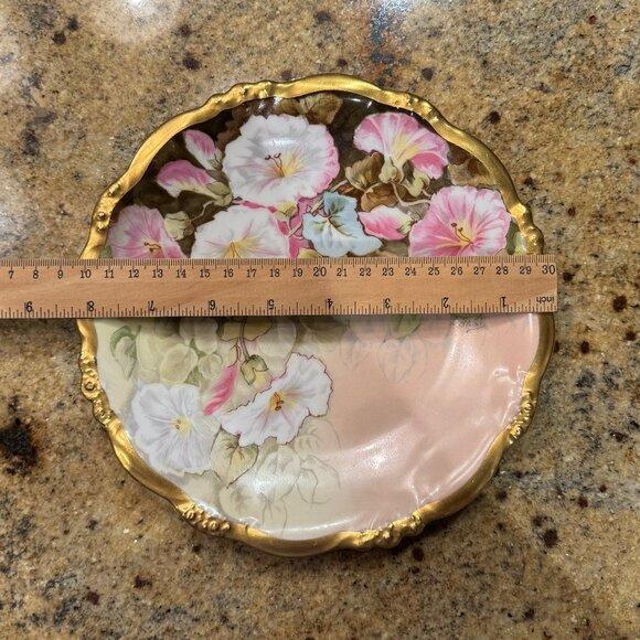 Beautiful vintage Elite Limoges porcelain plate featuring a delicate hand-painted floral motif in soft pinks, whites, and...