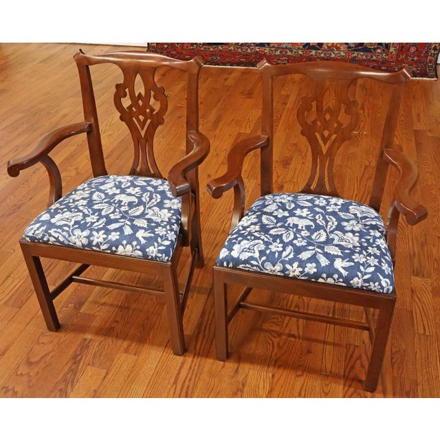 1980s Set of 8 Henkel Harris 101s Solid Mahogany Chippendale Style Dining Chairs For Sale - Image 15 of 17