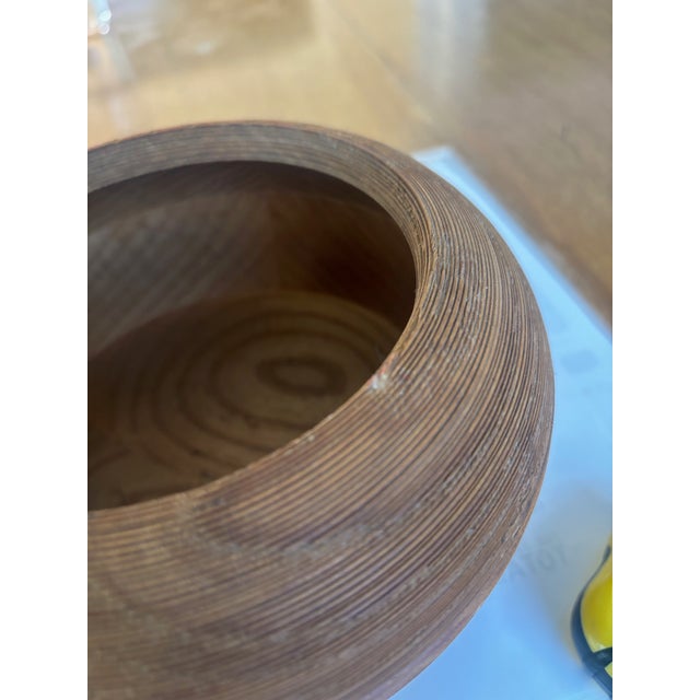 D. Carlson Signed Segmented Ash Wood Vessel 1994 Pacific Northwest Studio Wood Art Chatter Textured Woodturning Organic Modern Wabi-Sabi For Sale In Portland, OR - Image 6 of 7