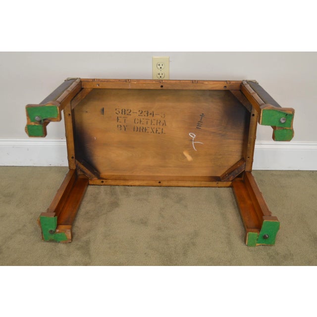 Drexel Et Cetera Vintage Faux Bamboo Leather Wrapped Parsons Coffee or Side Table For Sale - Image 11 of 13